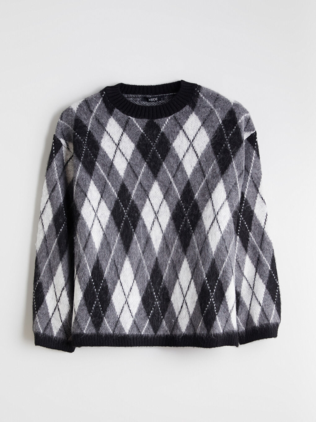 Siyah Baklava Desenli Oversize Kadın Triko Kazak-4