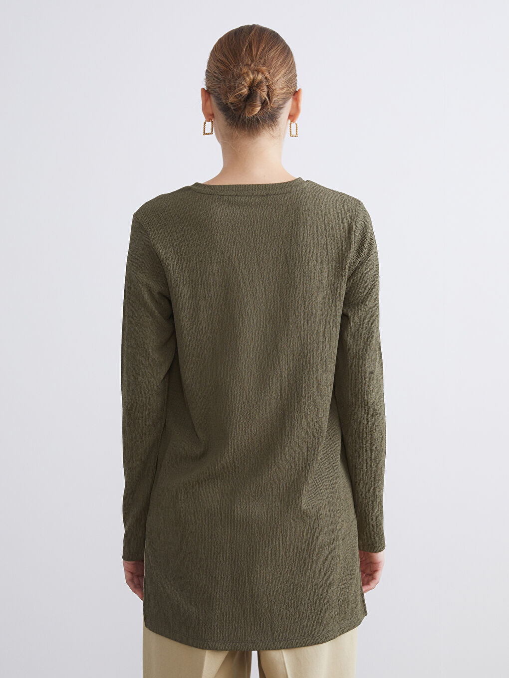 Haki Bisiklet Yaka Dokulu Kadın Tunik-4