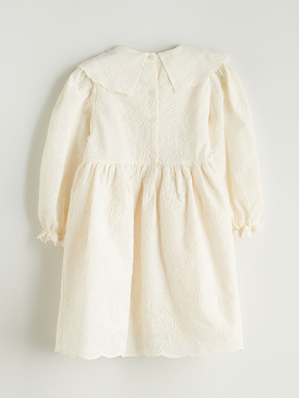 Bej Bebe Yaka Nakışlı Kız Bebek Elbise-3