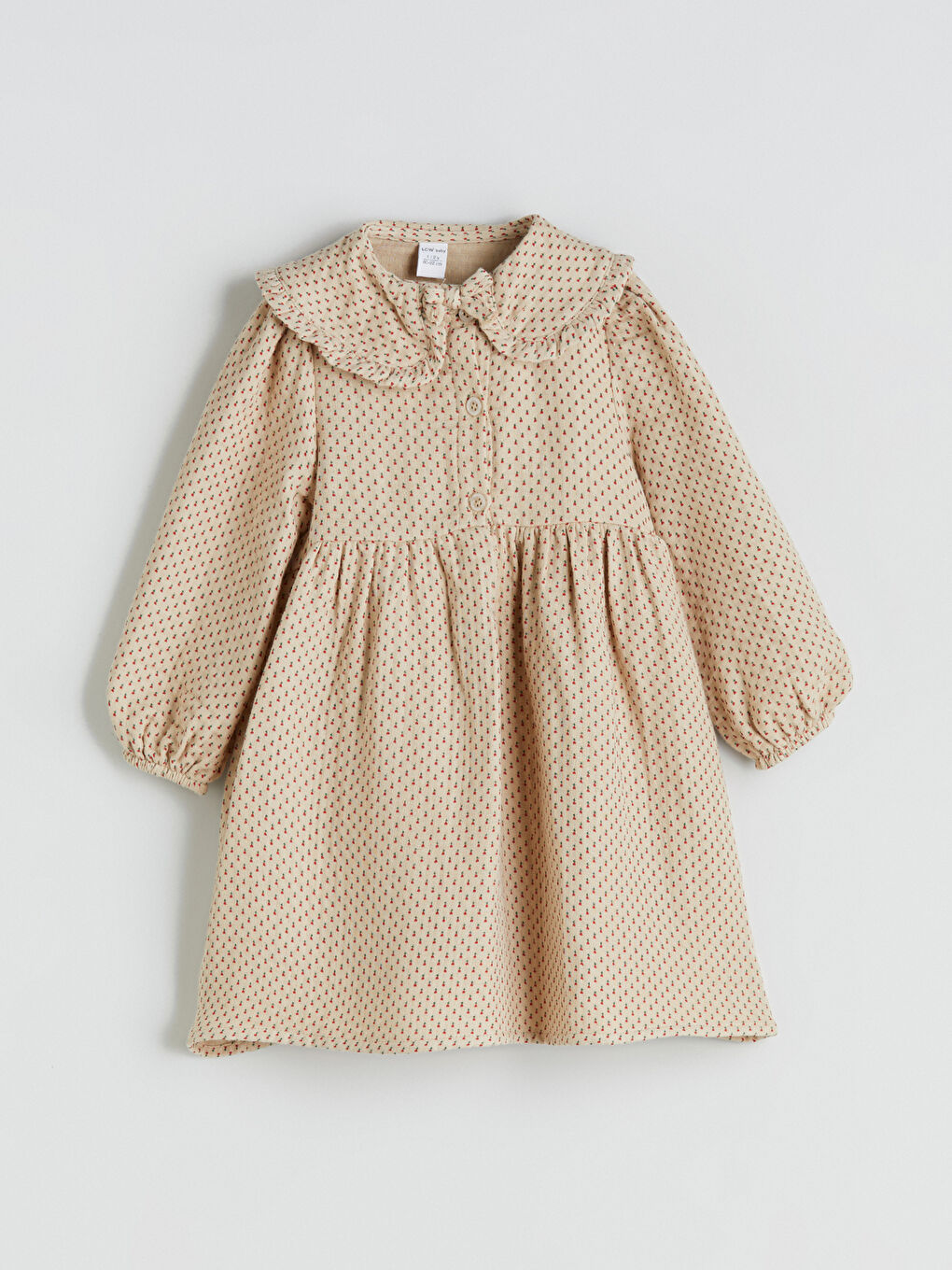 Bej Bebe Yaka Müslin Kız Bebek Elbise-2