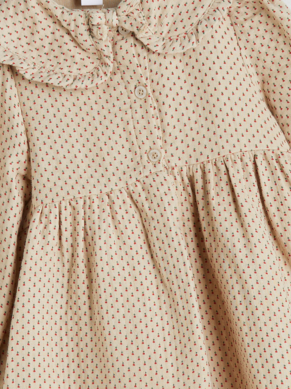 Bej Bebe Yaka Müslin Kız Bebek Elbise-3