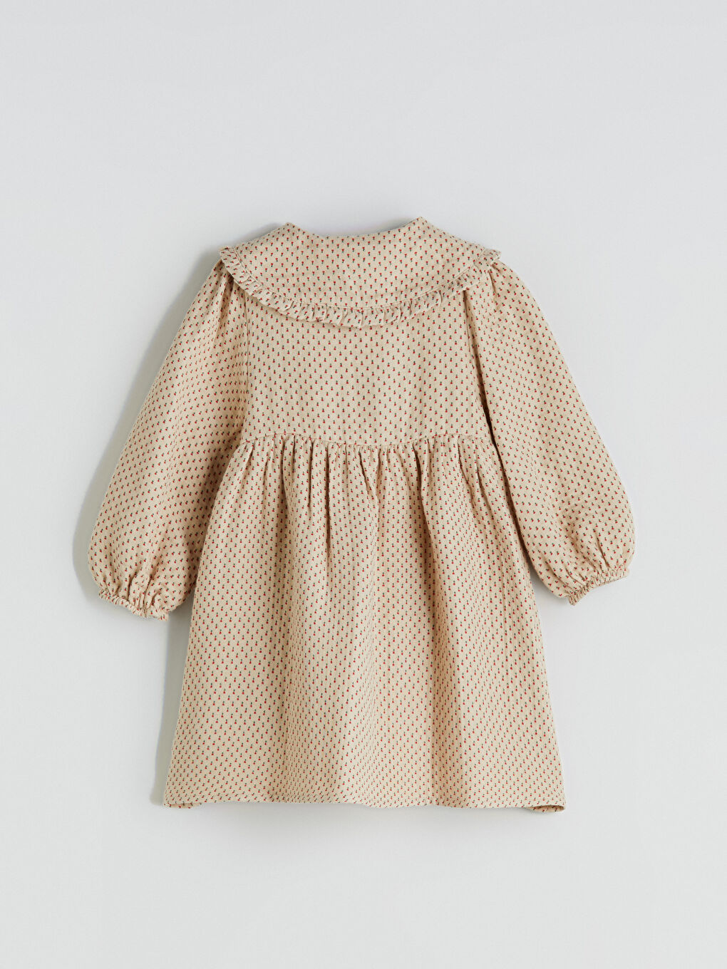 Bej Bebe Yaka Müslin Kız Bebek Elbise-4
