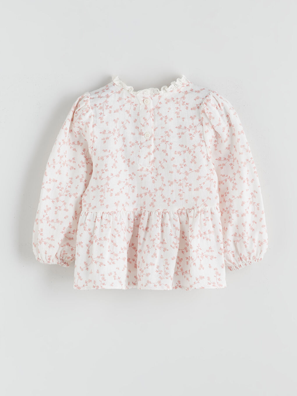 Bej Bisiklet Yaka Çiçekli Kız Bebek Bluz-1