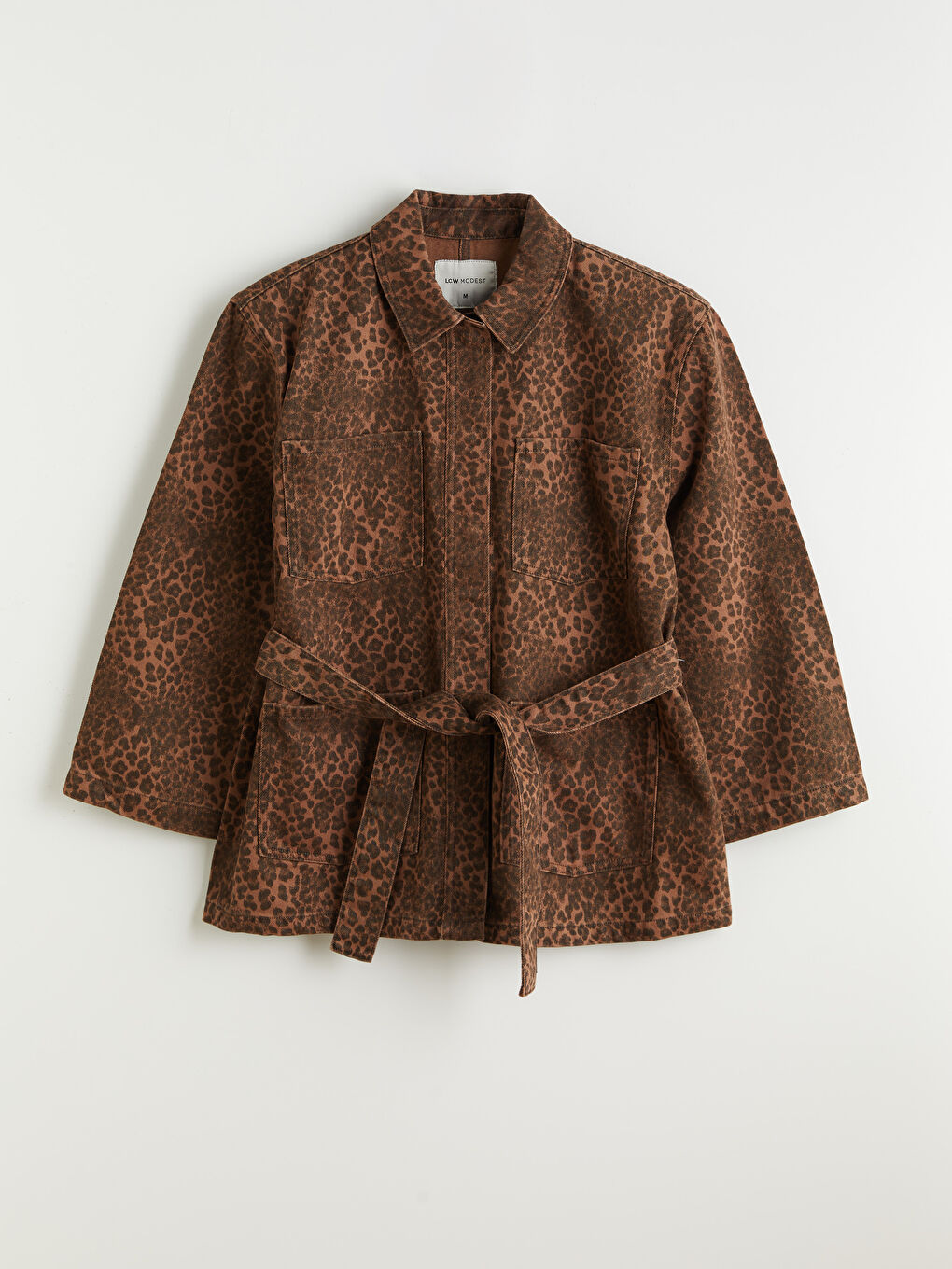 Geacă din Denim pentru Femei cu Imprimeu Leopard și Guler de Cămașă-5