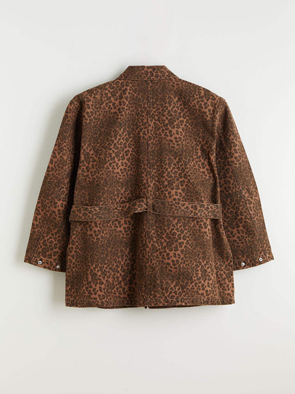 Geacă din Denim pentru Femei cu Imprimeu Leopard și Guler de Cămașă-6