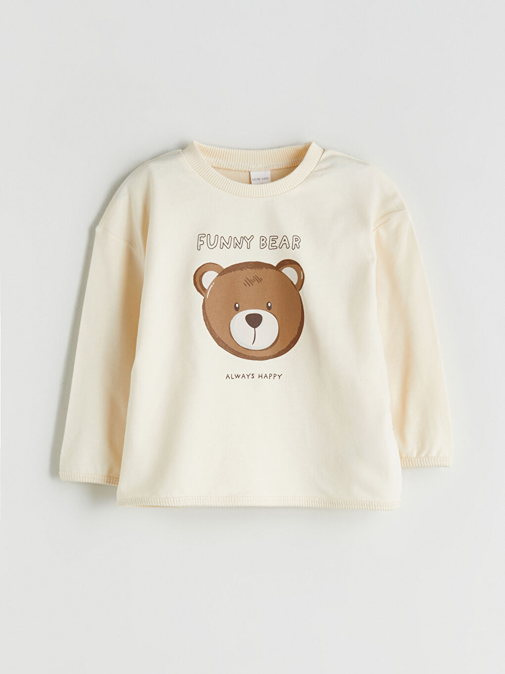 Bej Bisiklet Yaka Erkek Bebek Sweatshirt ve Pantolon 2'li-2