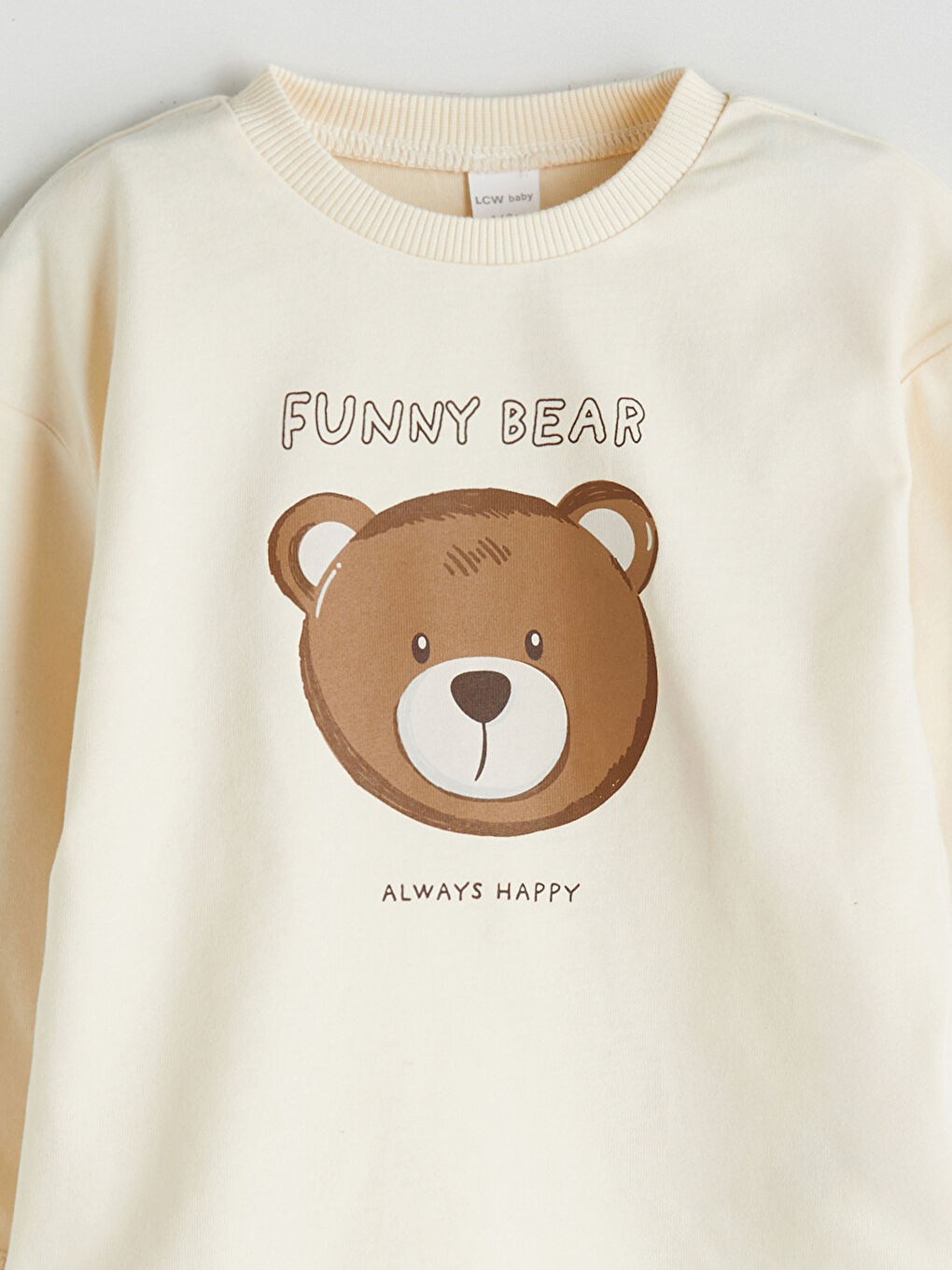 Bej Bisiklet Yaka Erkek Bebek Sweatshirt ve Pantolon 2'li-3