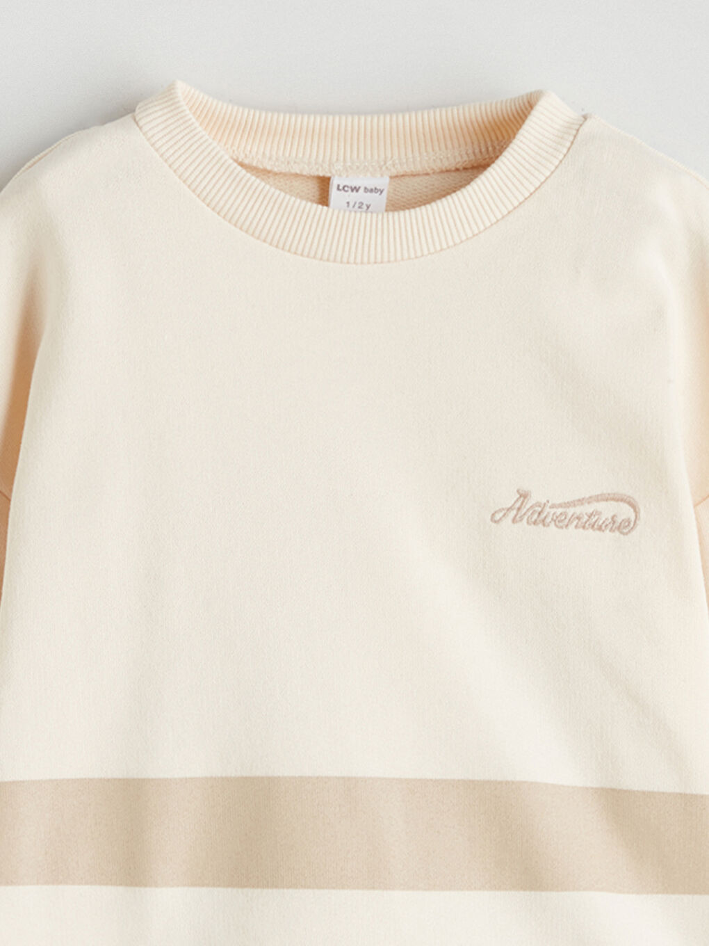 Bej Bisiklet Yaka Erkek Bebek Sweatshirt-1