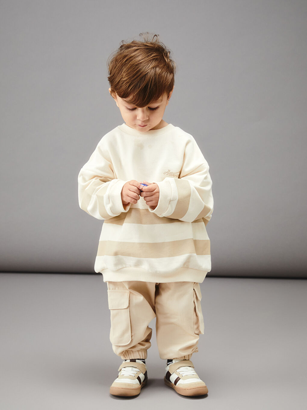 Bisiklet Yaka Baskılı Erkek Bebek Sweatshirt ve Pantolon 2'li-2