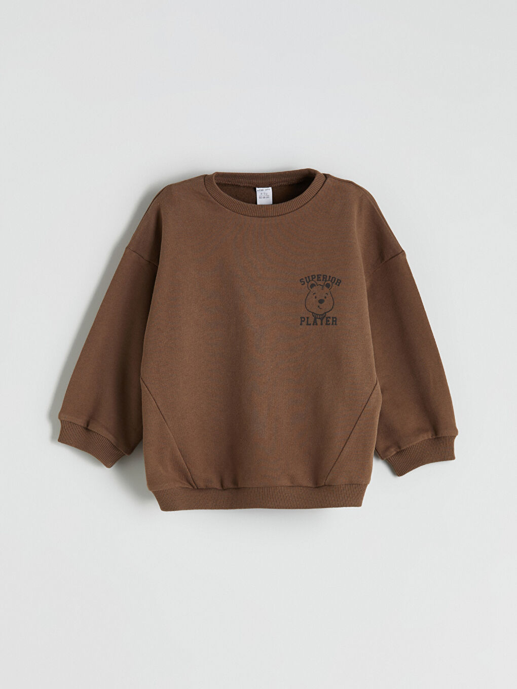 Kahverengi Bisiklet Yaka Baskılı Erkek Bebek Sweatshirt