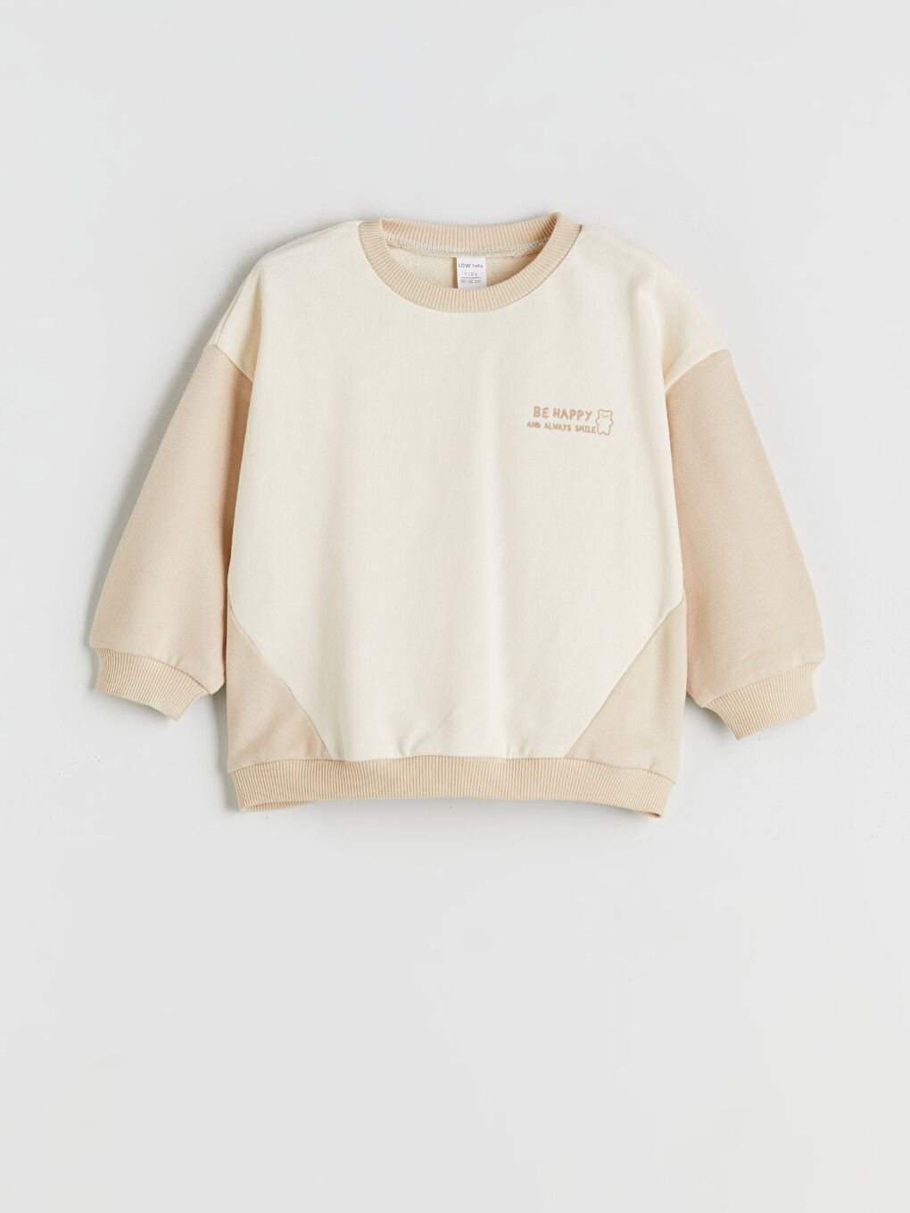 Bej Bisiklet Yaka Baskılı Erkek Bebek Sweatshirt ve Pantolon 2'li-1