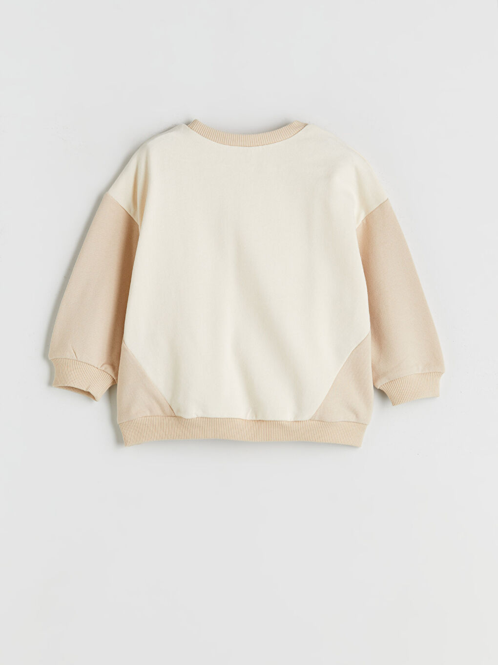 Bej Bisiklet Yaka Baskılı Erkek Bebek Sweatshirt ve Pantolon 2'li-2