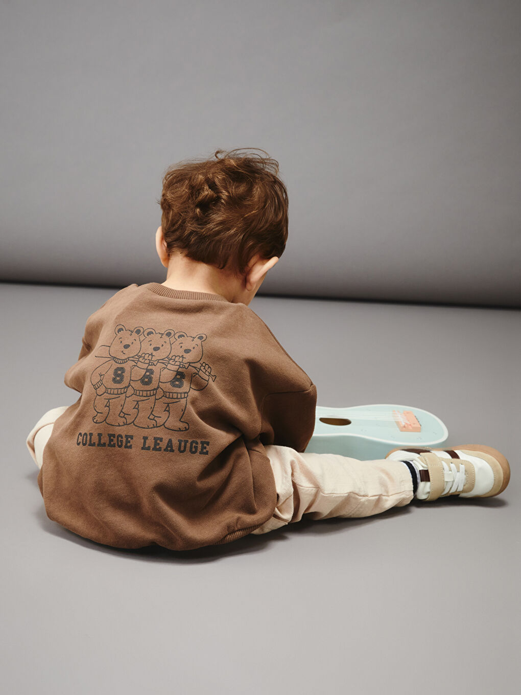 Kahverengi Baskılı Erkek Bebek Sweatshirt ve Pantolon 2'li