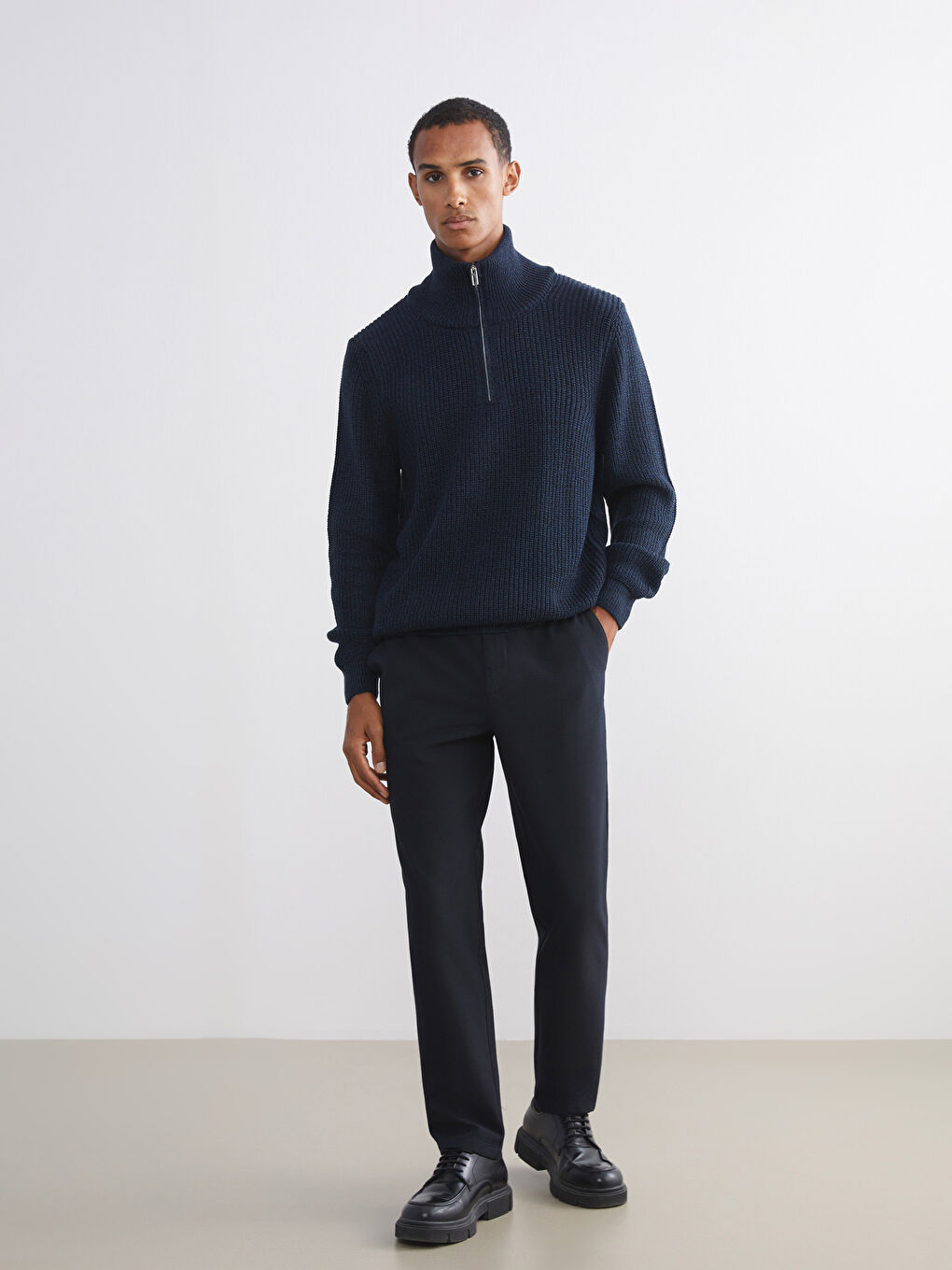 Lacivert Dik Yaka Erkek Triko Kazak-1