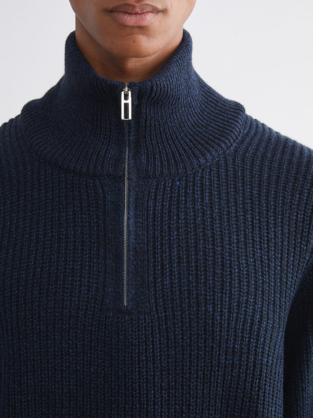 Lacivert Dik Yaka Erkek Triko Kazak-2