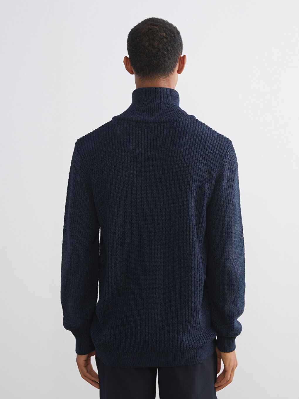 Lacivert Dik Yaka Erkek Triko Kazak-3