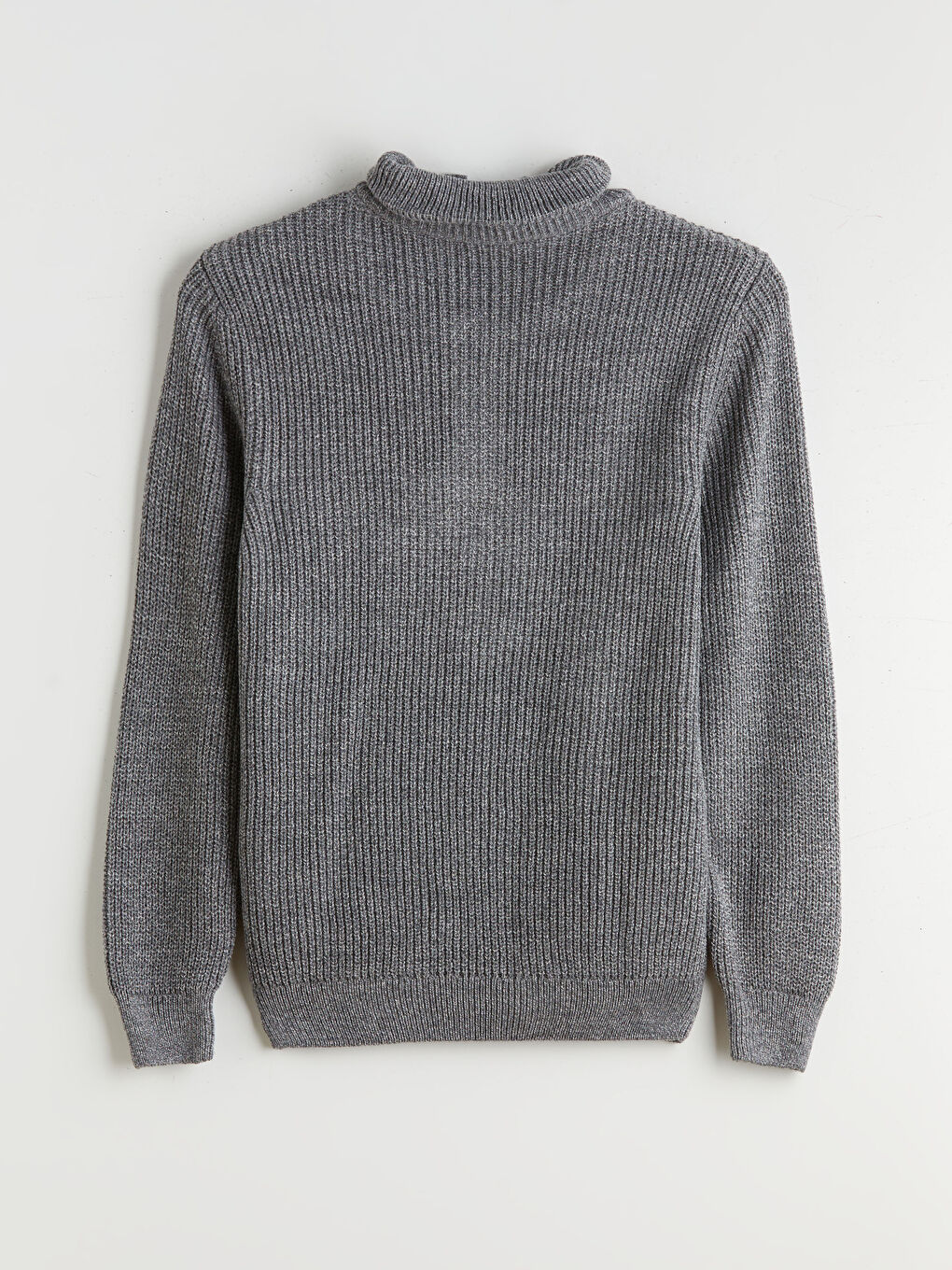 Gri Dik Yaka Erkek Triko Kazak-5