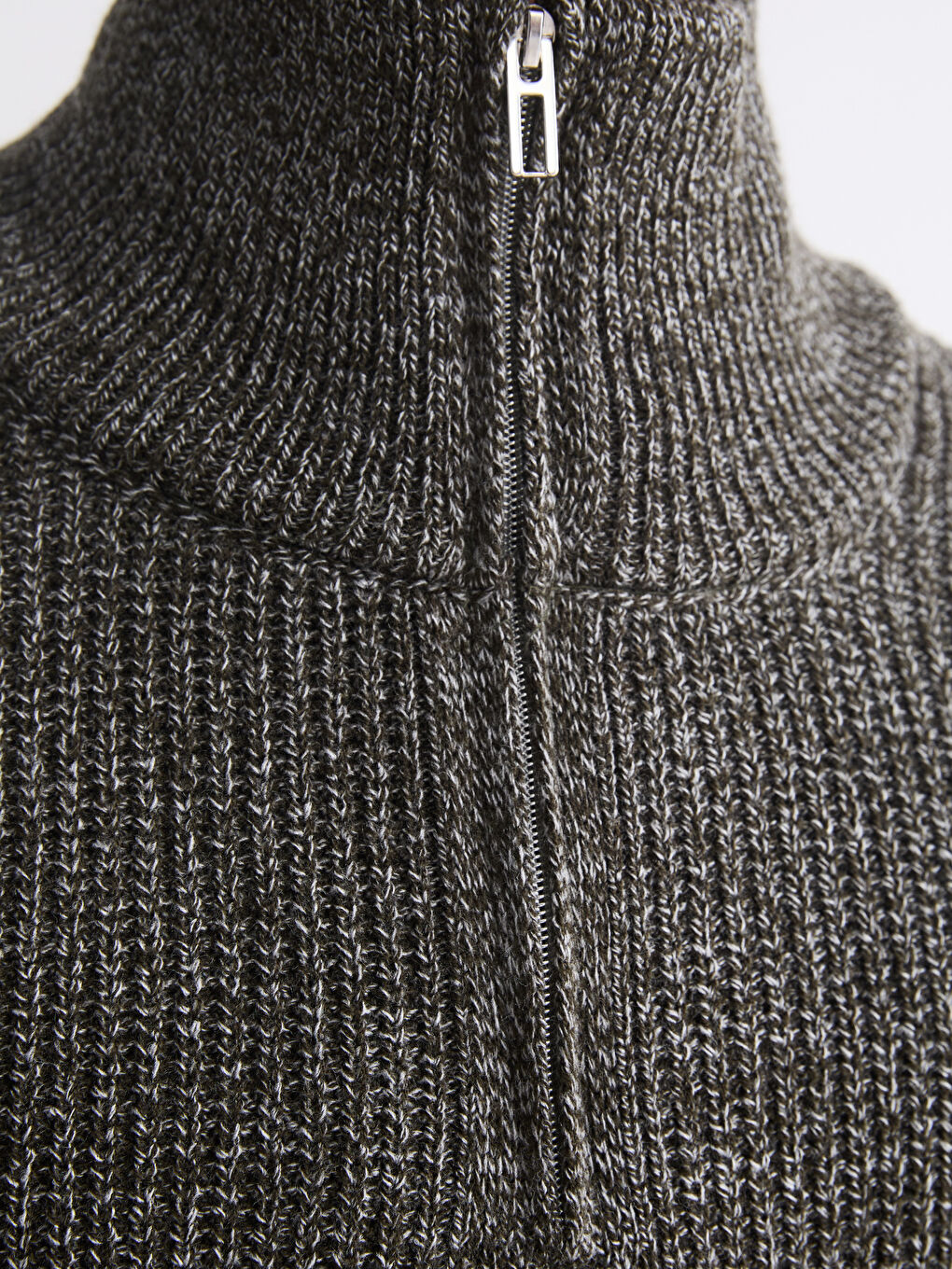 Haki Dik Yaka Erkek Triko Kazak-2