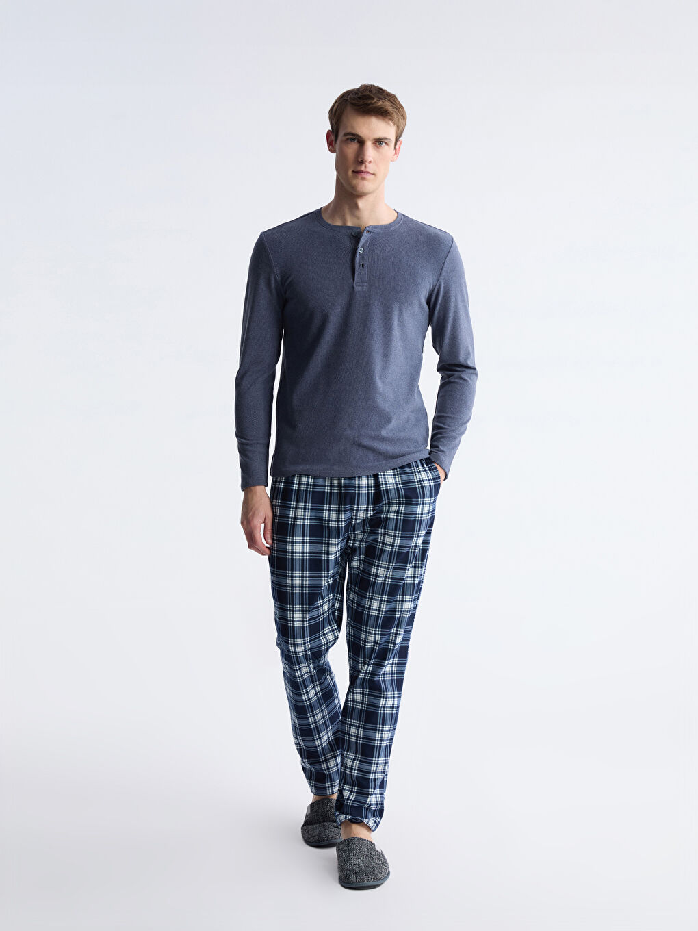 Lacivert Standart Kalıp Ekose Erkek Pijama Alt