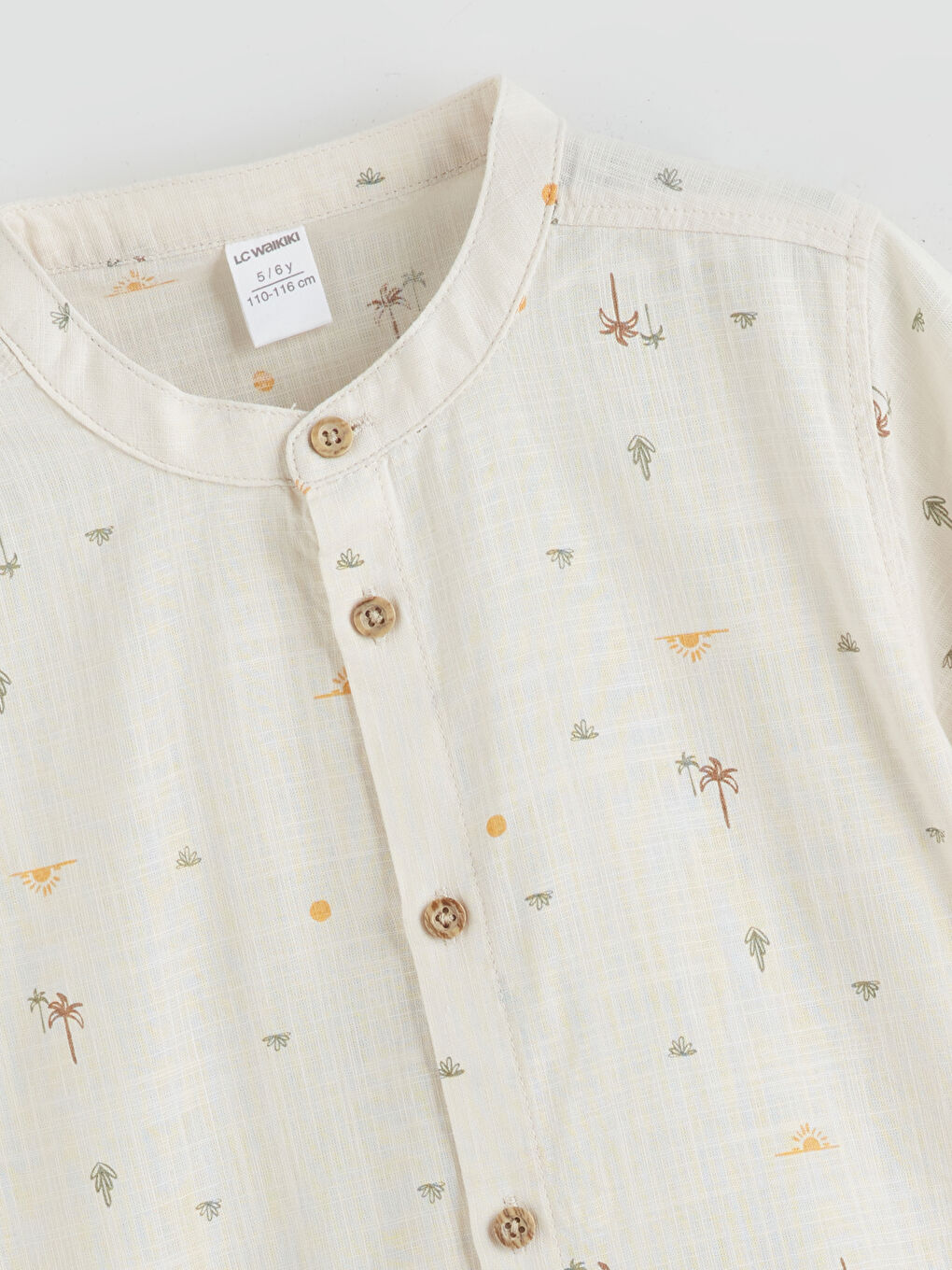 Grandad Collar Patterned Short Sleeve Poplin Boy's Shirt-2