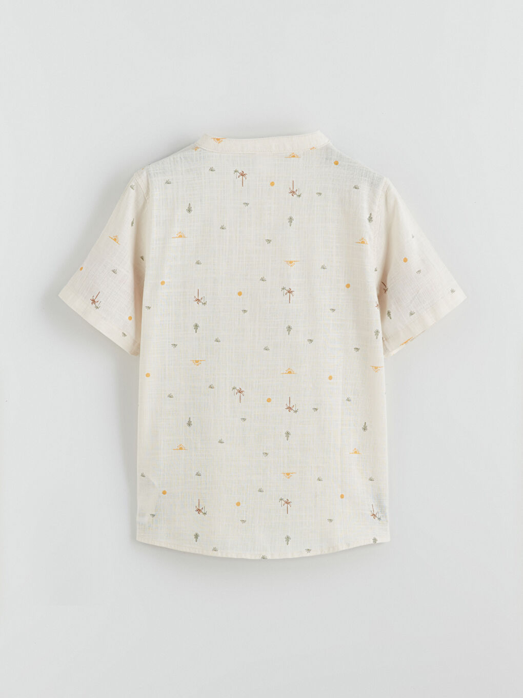 Grandad Collar Patterned Short Sleeve Poplin Boy's Shirt-1