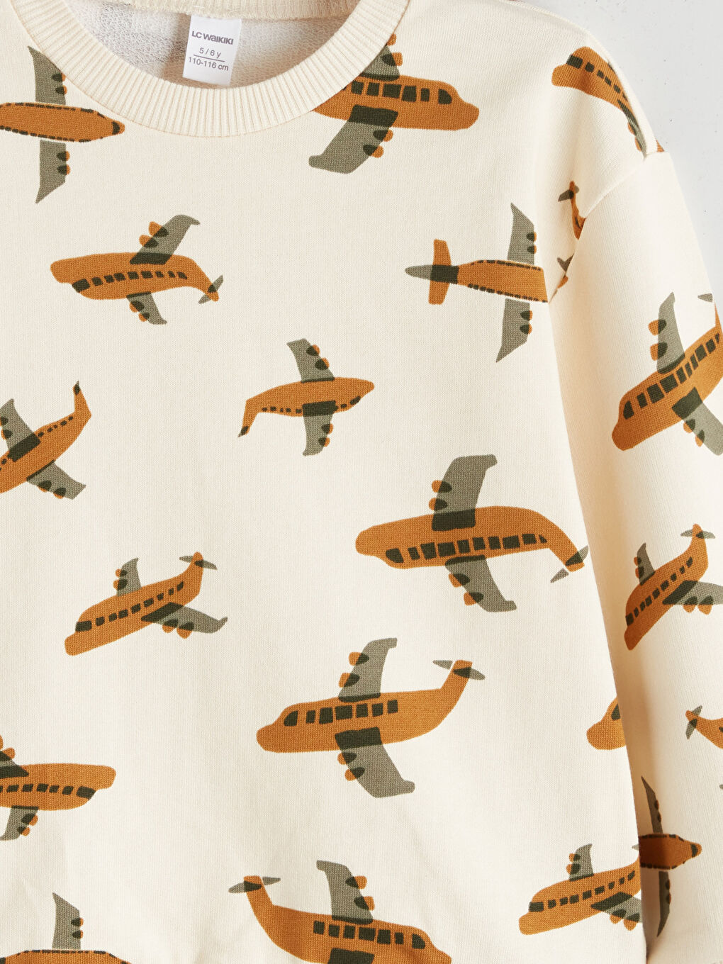 Ekru Bisiklet Yaka Erkek Çocuk Sweatshirt-1