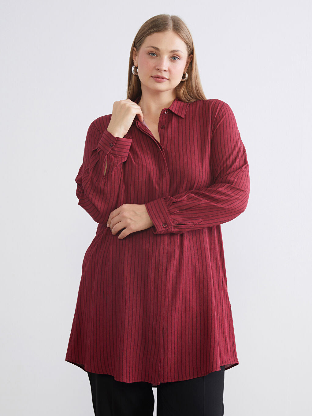 Полосатая женская рубашка-туника-1