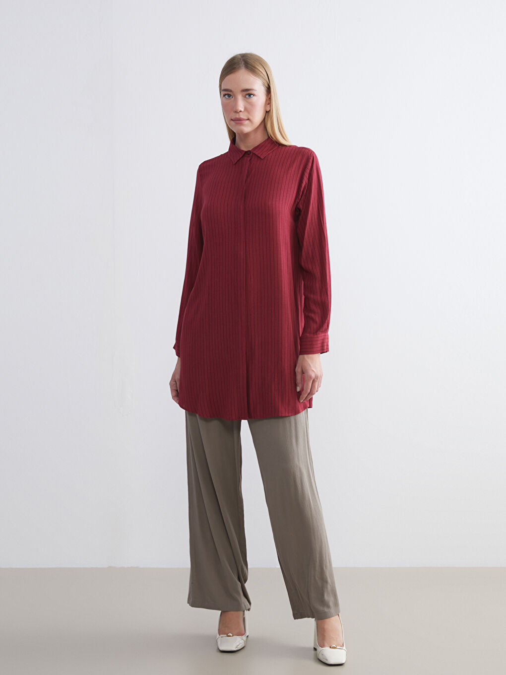 Полосатая женская рубашка-туника-2