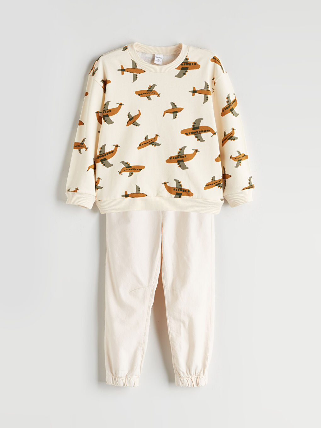 Ekru Baskılı Erkek Çocuk Sweatshirt ve Pantolon 2'li