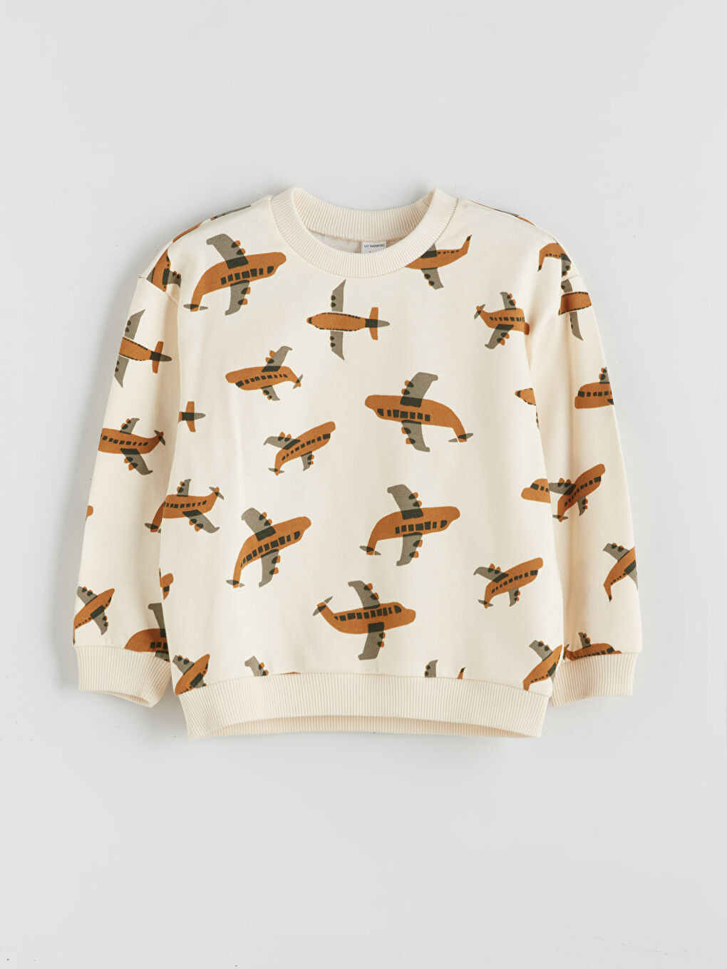 Ekru Bisiklet Yaka Baskılı Erkek Çocuk Sweatshirt ve Eşofman Alt 2'li-1