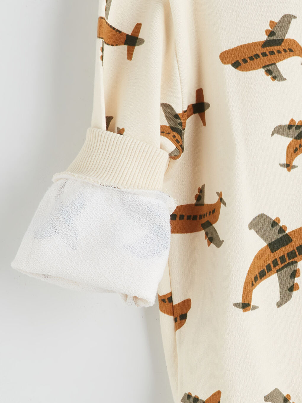 Ekru Bisiklet Yaka Baskılı Erkek Çocuk Sweatshirt ve Eşofman Alt 2'li-5