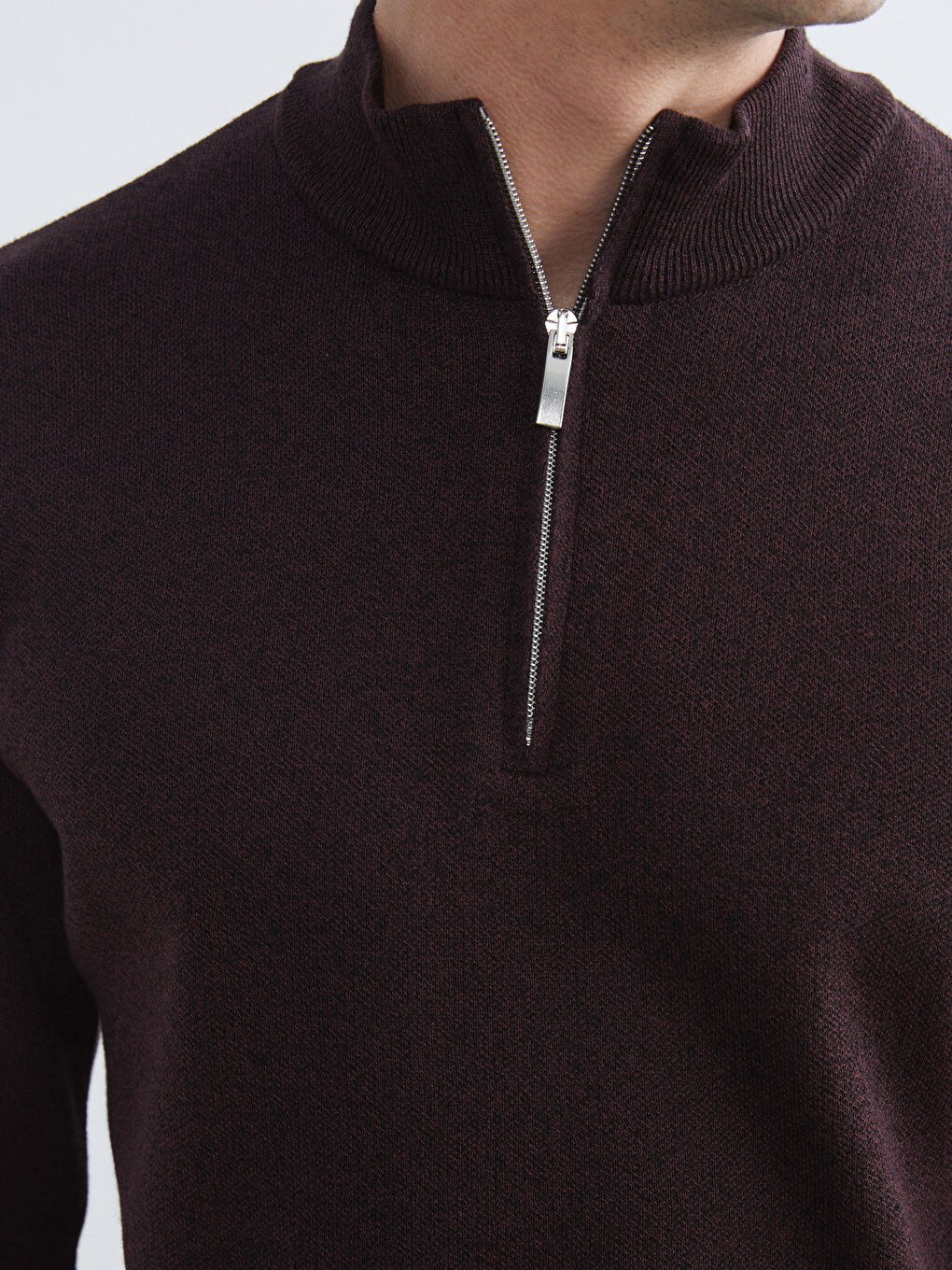 Bordo Dik Yaka Erkek Triko Kazak-2