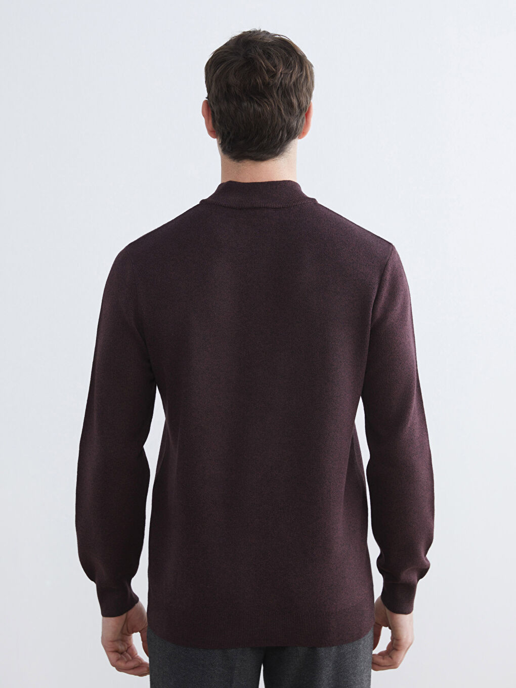 Bordo Dik Yaka Erkek Triko Kazak-3