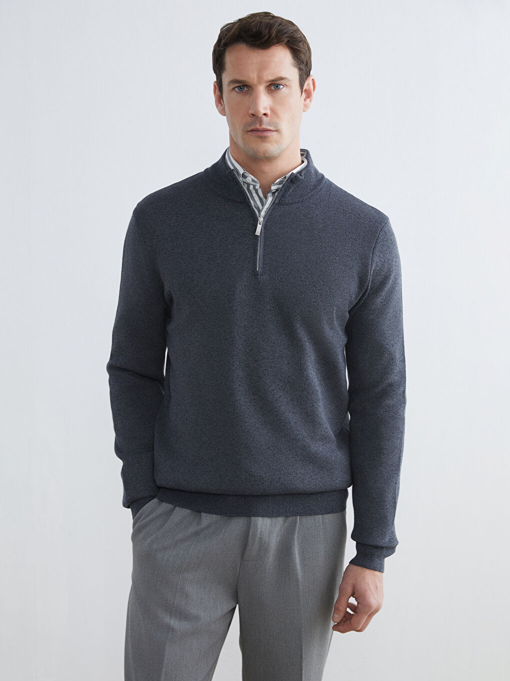 Funnel Neck Men's Knitwear Sweater