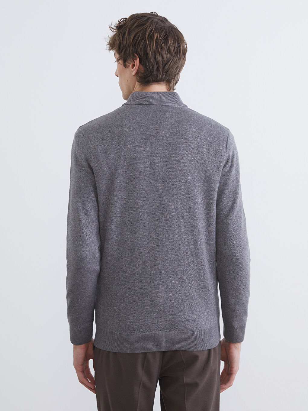 Gri Dik Yaka Erkek Triko Kazak-3