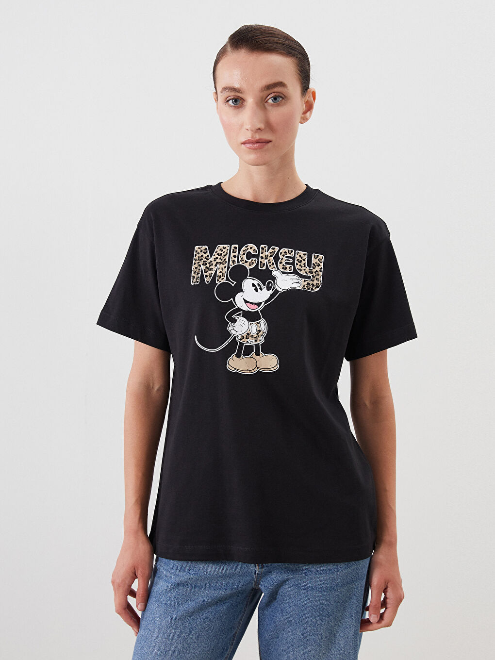 LCW Comfort Crew Neck Mickey Mouse Printed Women's T-Shirt -W5I417Z8-CVL