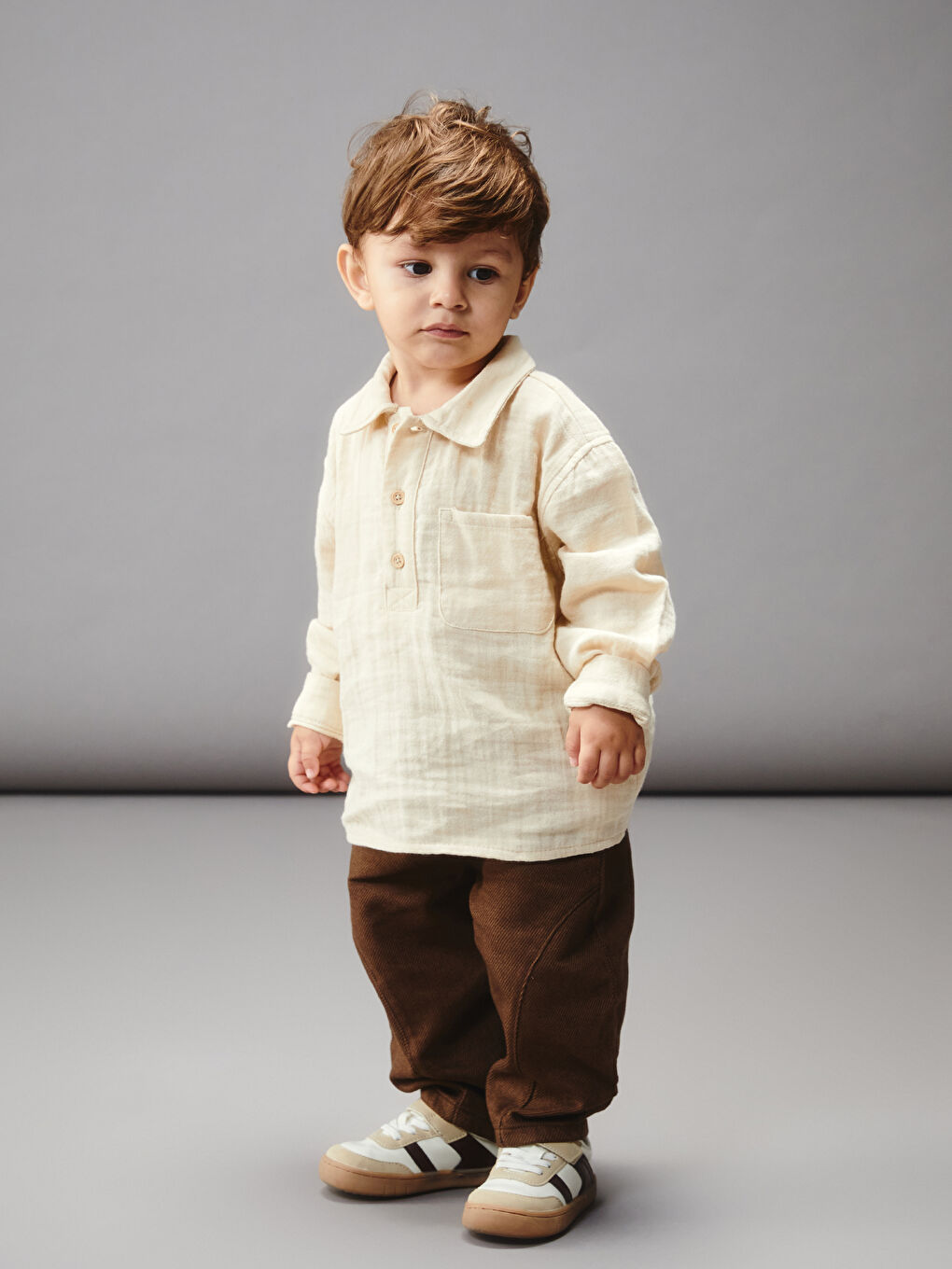 Bej Erkek Bebek Gömlek ve Pantolon 2'li Takım-2