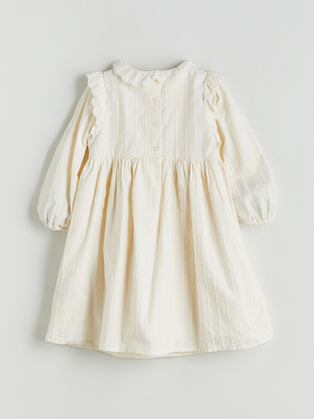 Bej Bebe Yakalı Fırfırlı Kız Bebek Elbise-3