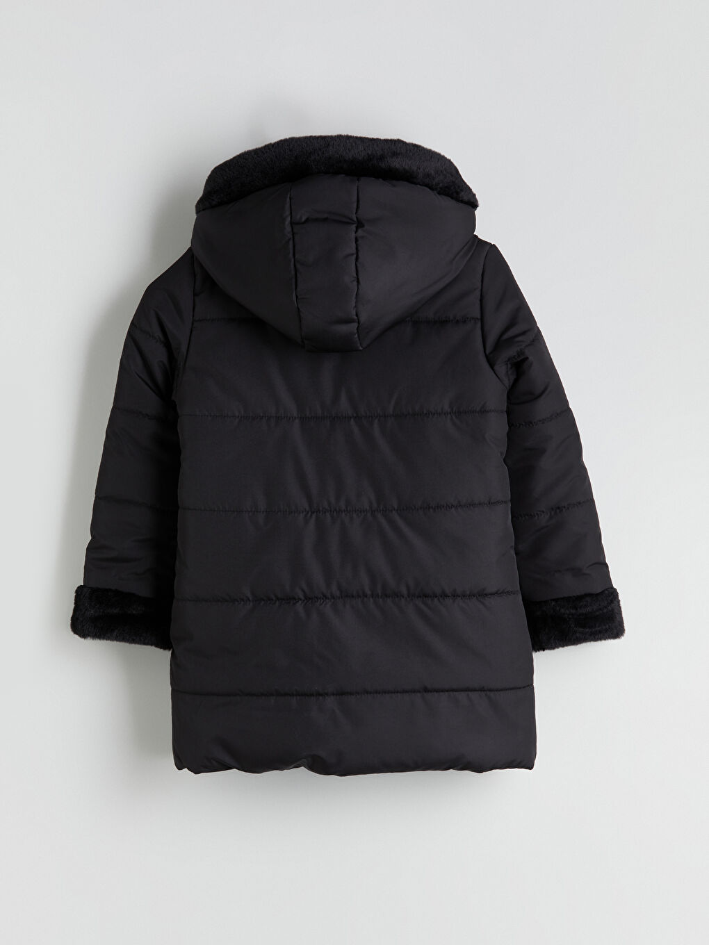 Siyah Kapüşonlu Kız Çocuk Mont-2
