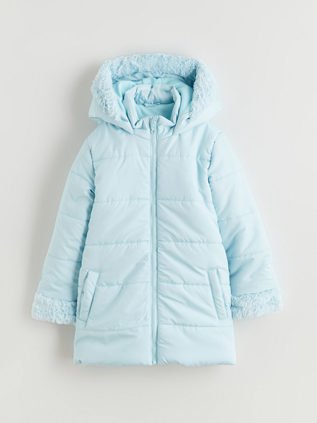 Mavi Kapüşonlu Kız Çocuk Mont
