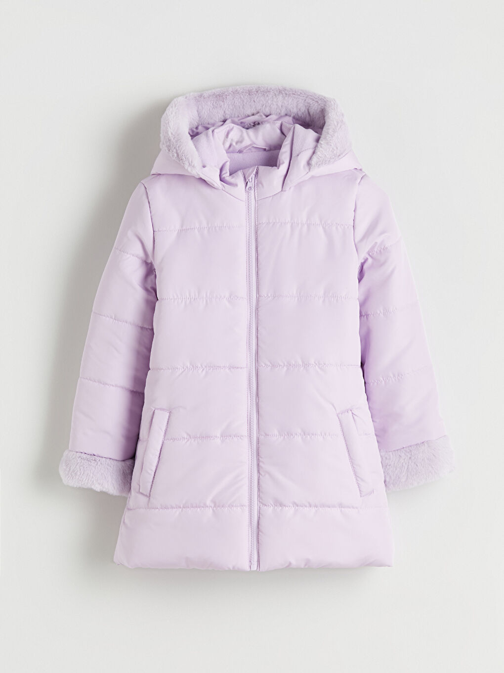 Lila Kapüşonlu Kız Çocuk Mont