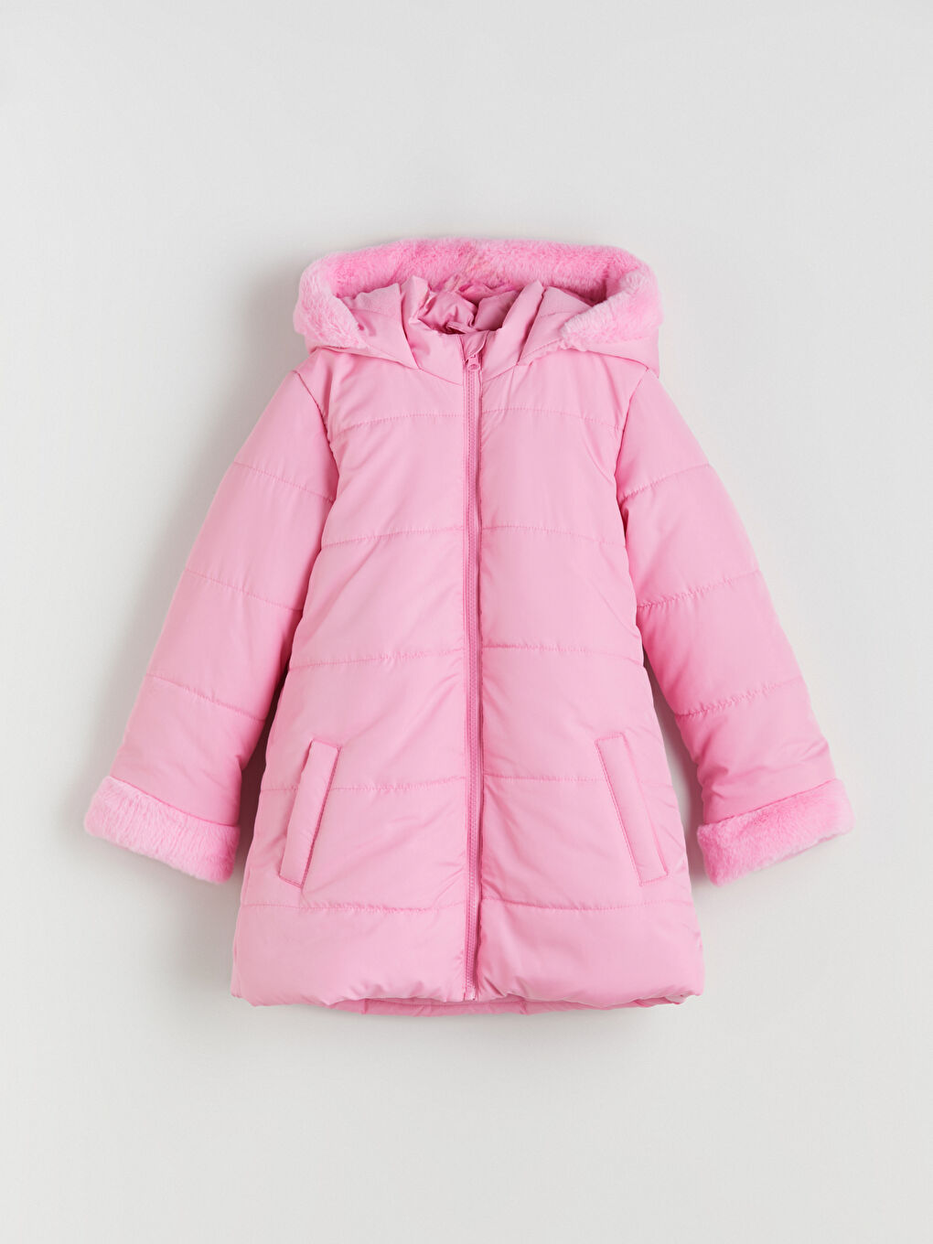 Pembe Kapüşonlu Kız Çocuk Mont