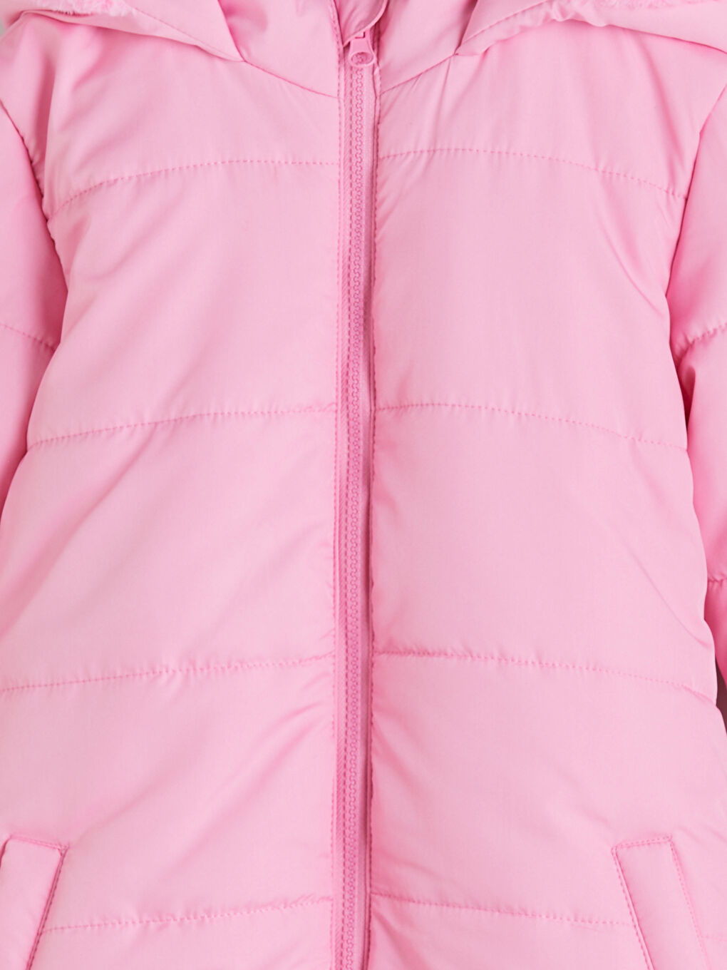 Pembe Kapüşonlu Kız Çocuk Mont-1