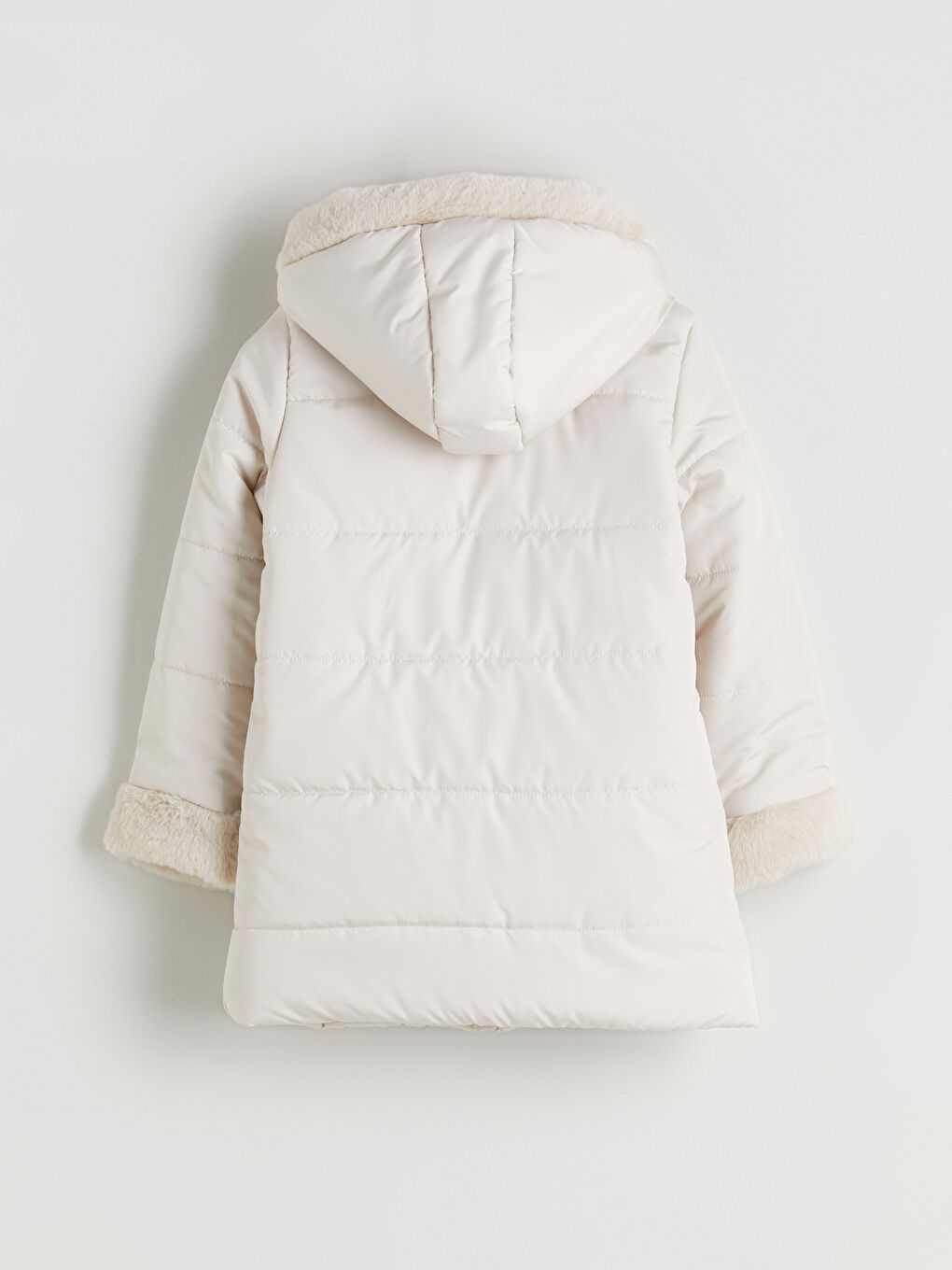 Bej Kapüşonlu Kız Çocuk Mont-3