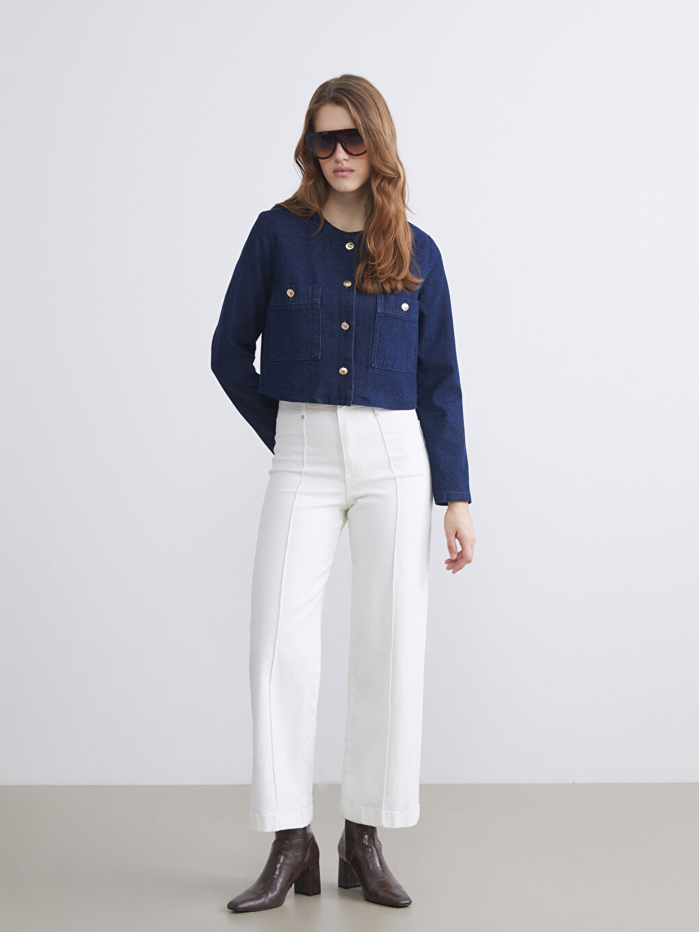 İndigo Bisiklet Yaka Kadın Jean Ceket-1