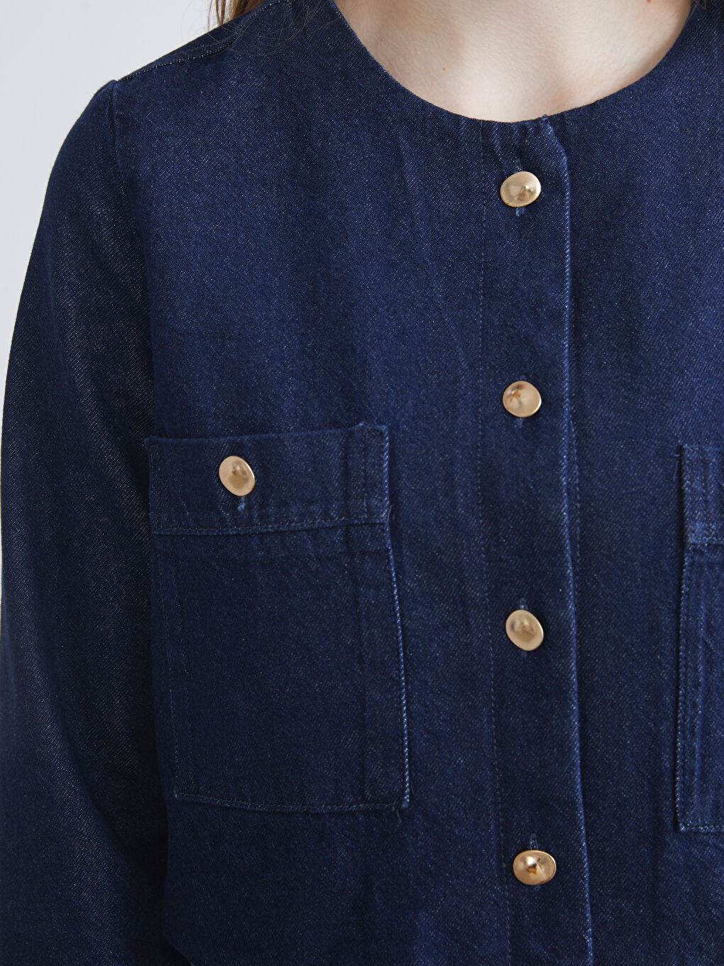İndigo Bisiklet Yaka Kadın Jean Ceket-2
