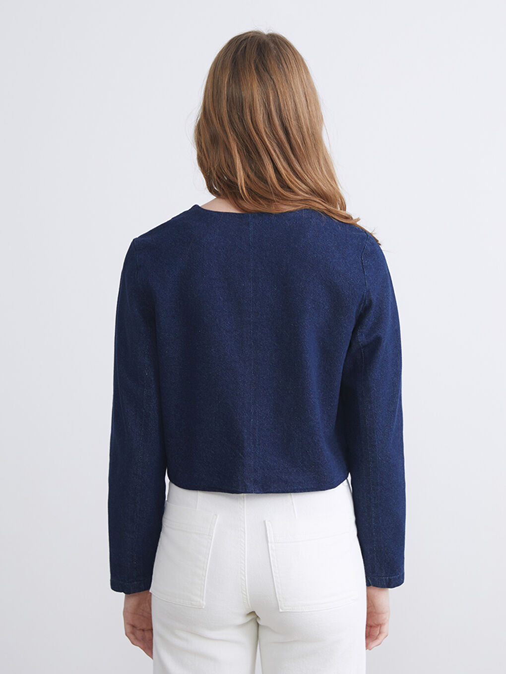 İndigo Bisiklet Yaka Kadın Jean Ceket-3