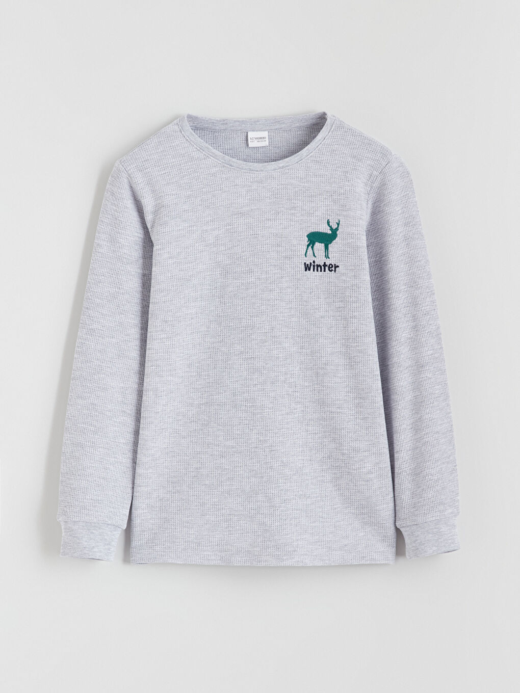 Gri Bisiklet Yaka Erkek Çocuk Pijama Takımı-1