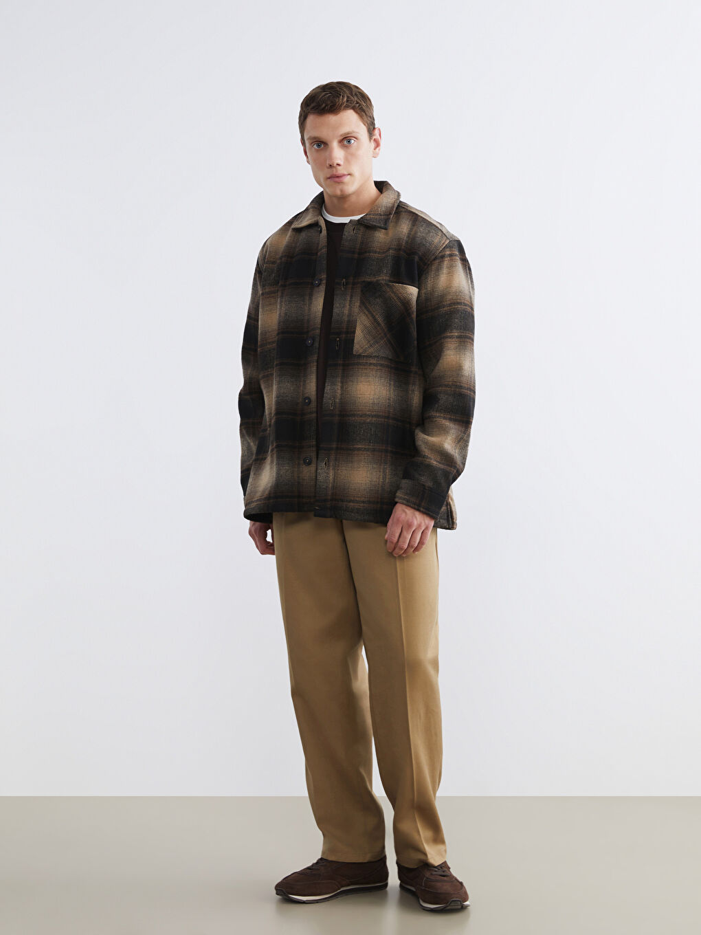 Regular Fit Wool Blend Plaid Men's Shirt Jacket-1