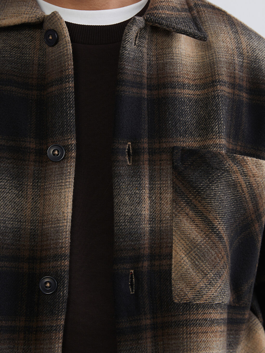 Regular Fit Wool Blend Plaid Men's Shirt Jacket-2